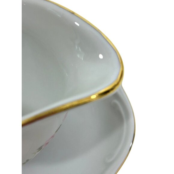 Lady Beatrice Gravy Boat Germany White Pink Roses Daisies Gold Trim Porcelain - Picture 3 of 16